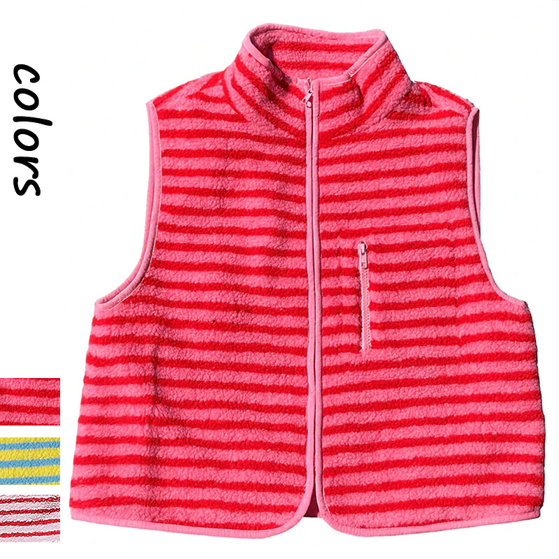 Women'S Fashion Gilet - 고급스러운 셰르파 안감 플러시 컬러 블록