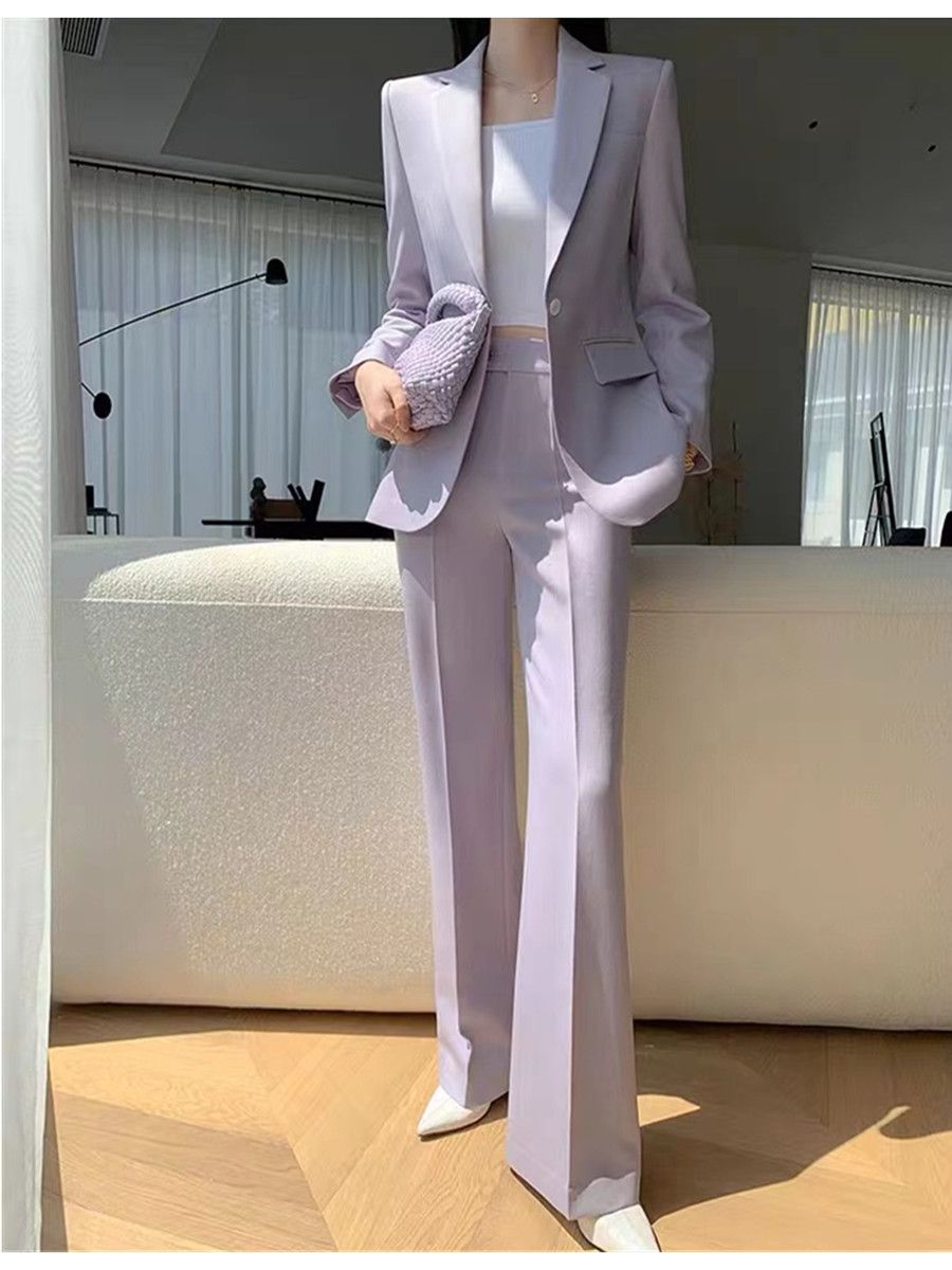 Women'S Fashion Business Casual - 올링엔틀 퍼플 여성용 투피스 수트 원버튼