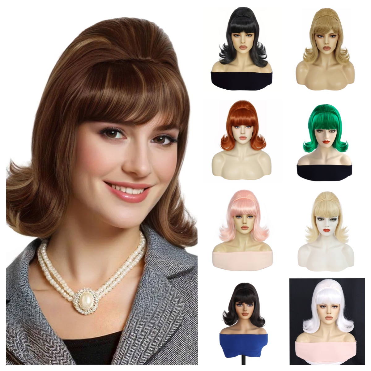 Women'S Fashion From The 80S - Bang Retro Bouffant Beehive 가발이있는 합성