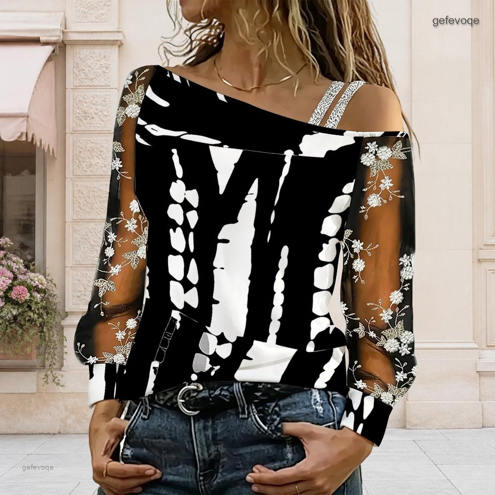 Asymmetric Top Women - 여성 오프숄더 블라우스 비대칭 원숄더 탑