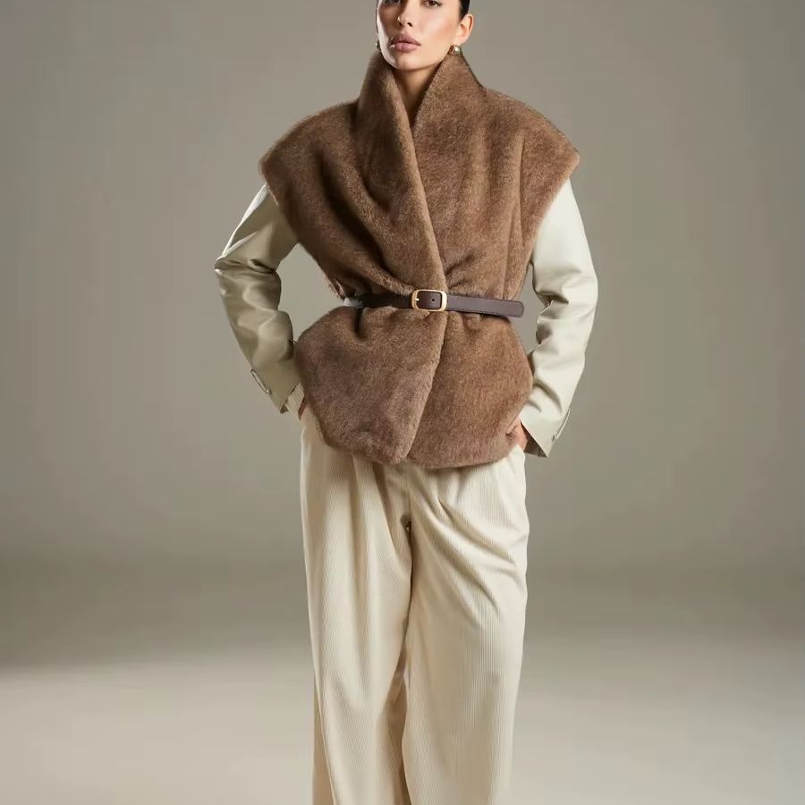 Women'S Fashion Gilet - IG26 여성용 슬리브리스 퍼리 베스트, 넓은