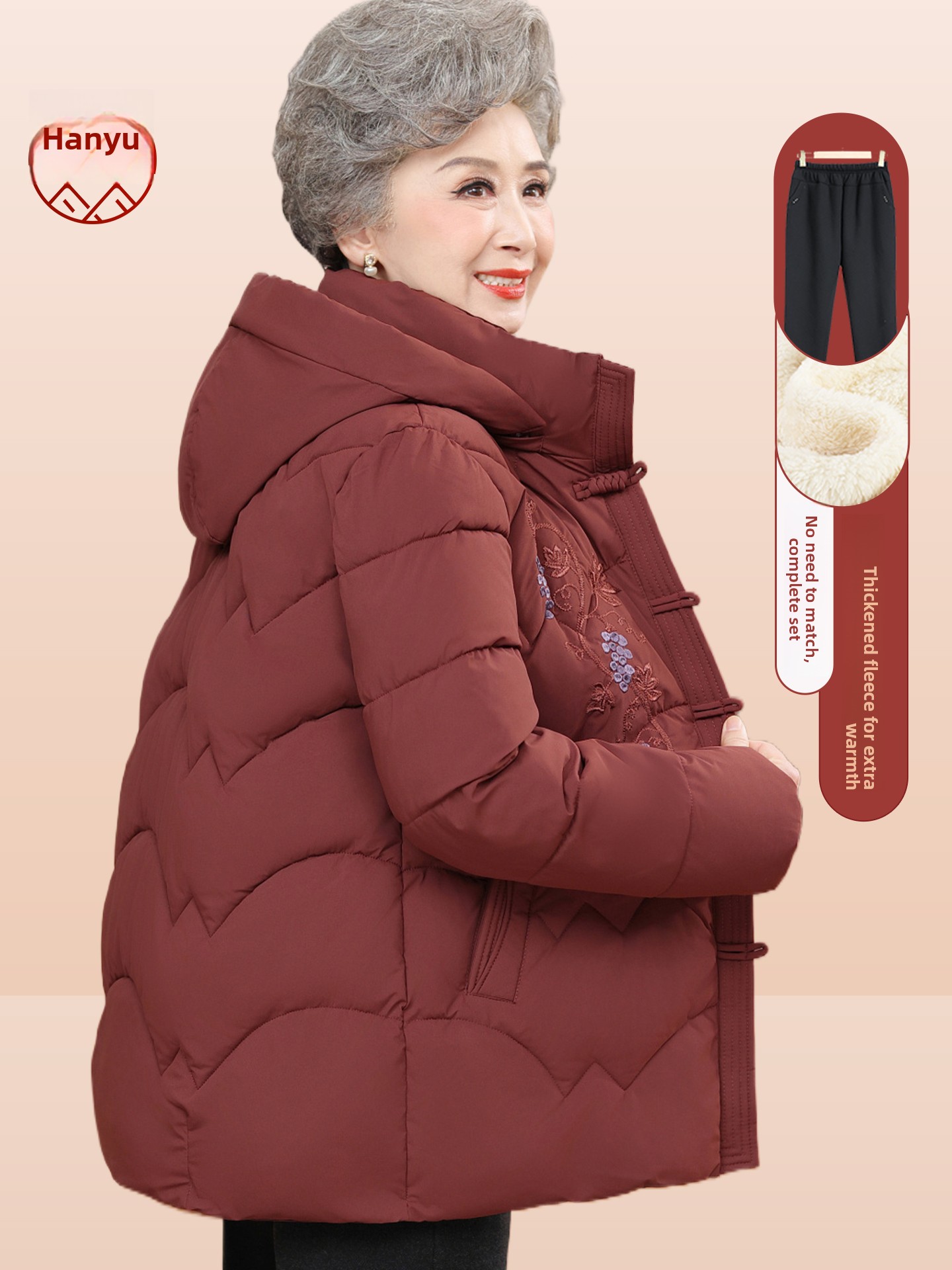 Women Fashion Over The Years - 두꺼운 자수 플리스 안감의 면 재킷,