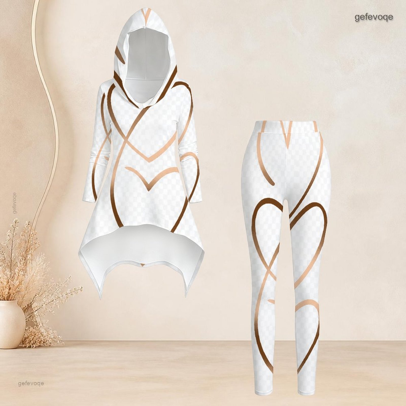 Asymmetric Top Women - 여성 캐주얼 투피스 세트 후드 긴소매