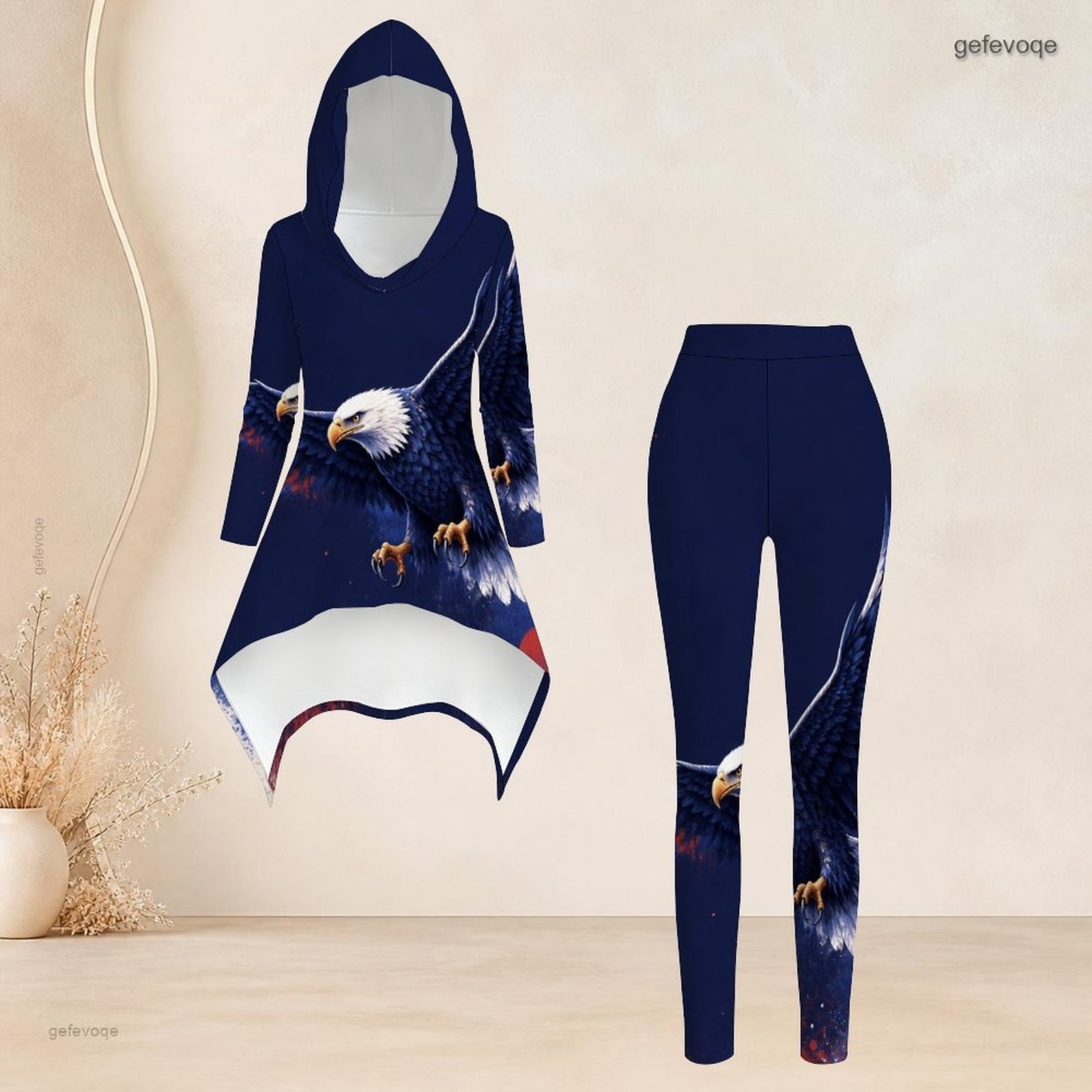 Asymmetric Top Women - 여성 캐주얼 투피스 세트 후드 긴소매