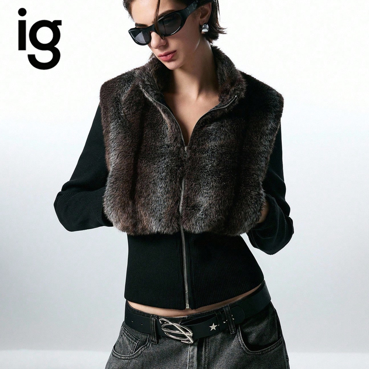 Women'S Fashion Gilet - 여성용 크롭 슬리브리스 지퍼업 조끼, 스탠드