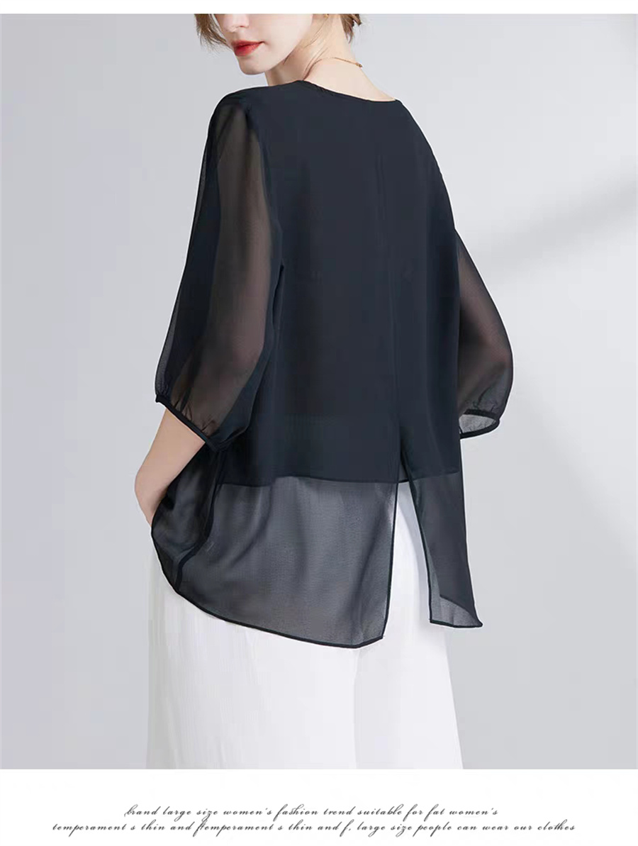 Asymmetric Top Women - 한국 스타일 쉬폰 플러스 사이즈 여성용