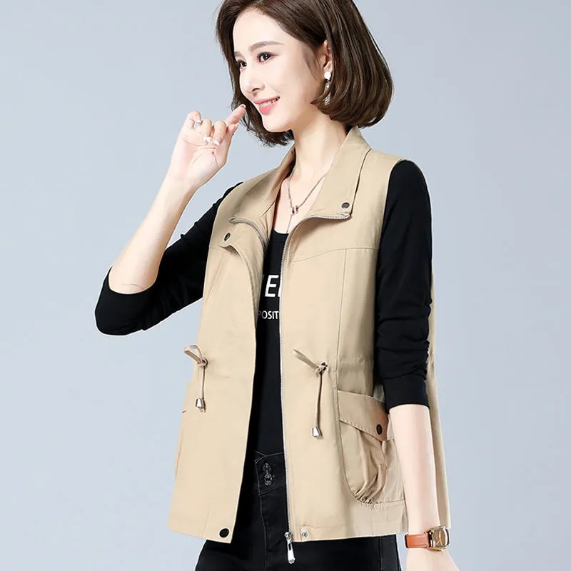 Women'S Fashion Gilet - 여성용 경량 스탠드 칼라 조끼, 허리