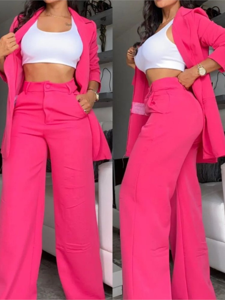 새로운 가을 여성 패션 솔리드 노치 칼라 정장 두 조각 - Women'S Fashion Business Casual 리뷰 및 가격