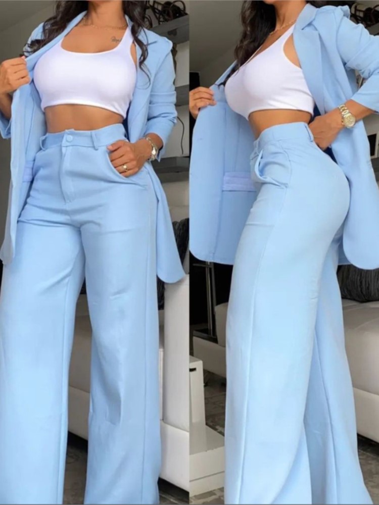 새로운 가을 여성 패션 솔리드 노치 칼라 정장 두 조각 - Women'S Fashion Business Casual 리뷰 및 가격