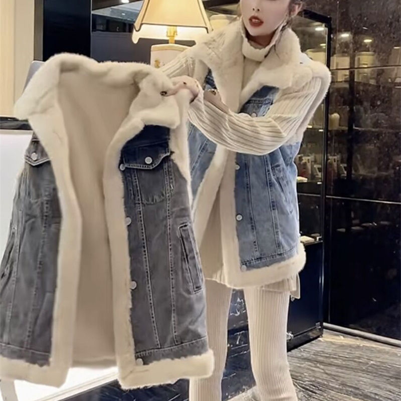 여성용 폴라 플리스 조끼 민소매 데님 플리스 안감 재킷 - Women'S Fashion Gilet 리뷰 및 가격