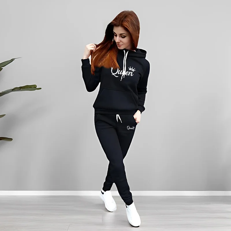여성 트랙수트 퀸 레터 프린팅 후드 스웨트셔츠 세트 고 - Women Queen Fashion 리뷰 및 가격