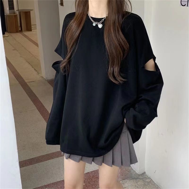 여성용 구멍 뚫린 루즈 트렌드 티셔츠, 긴팔 O넥 플러 - Women Fashion Uk 리뷰 및 가격