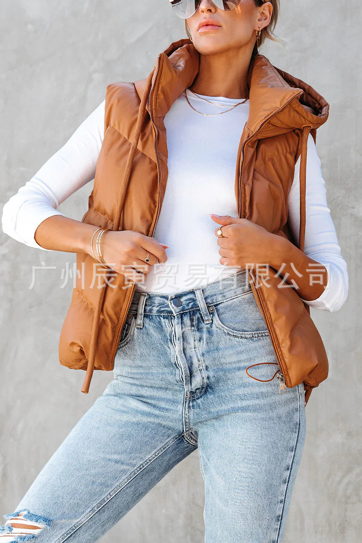 여성용 솔리드 컬러 후드 패딩 조끼 루즈한 두꺼운 짧은 - Women'S Fashion Gilet 리뷰 및 가격