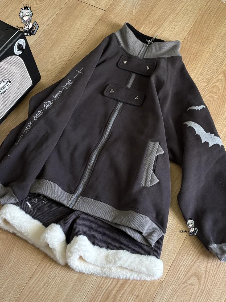 Y2K 고딕 스타일 지퍼업 후드티 여성용 배트 콘트라스 - Hoodie Women Oversized 리뷰 및 가격