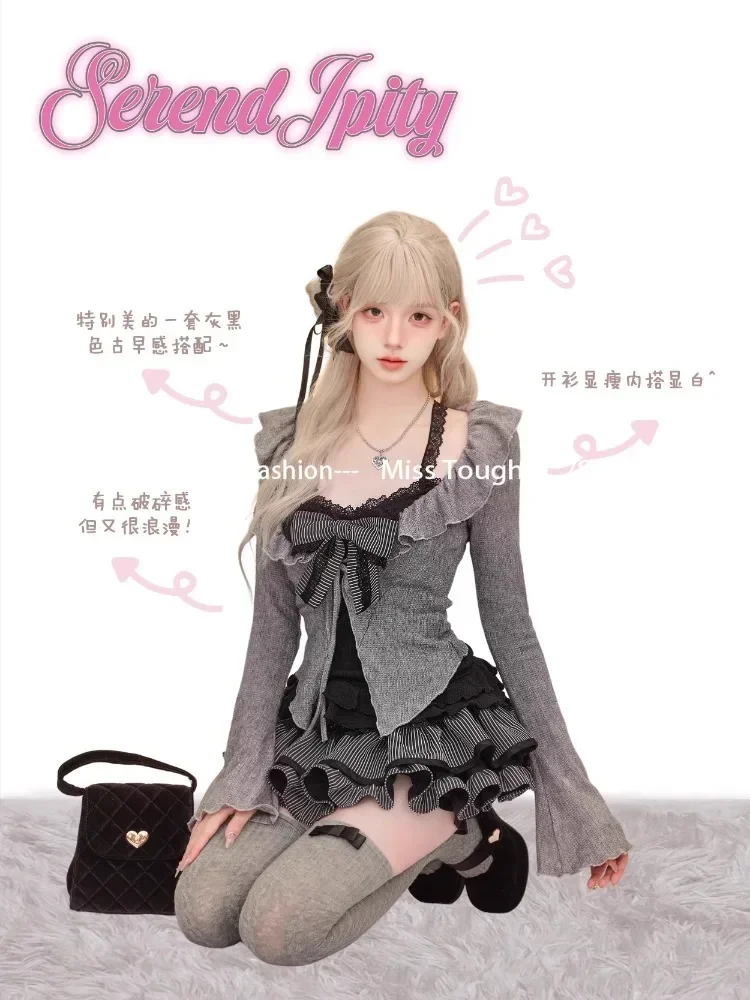 여성용 스위트 로리타 빈티지 수트, 러플 가디건 + 섹 - Corset Top Boned 리뷰 및 가격